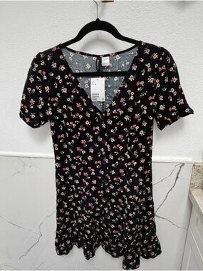 H&M black floral button-down dress
